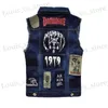 yelek erkek 2022 Men's Patches Design Jeans Vest Ripped Denim Waistcoat Men Denim Vest Man Sleeveless Jeans Vest Frayed size 6XL T230819