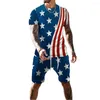 Testros masculinos 2023 Summer Men Men American Flag 3D Conjunto de moda impressa T-shirts shorts casuais roupas vintage sportswear rápido seco confortável