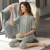 Frauen -Nachtwäsche -Pyjamas Sets Modal Pyjamas Solid Pijamas Loungewear Kurzarm und Hosenanzug Anzug Nachtwäsche Frauen Homewear