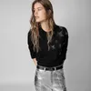 Zadig voltaire 23pulls tricotés ZV star love hot drill pull noir 100 cachemire pull femme