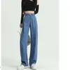 Heren jeans zomer dames hoge taille slank fit rechte ijs zijden smal brede been ademende baggy vrouwen elegante denim broek