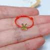 Cluster Rings 999 24K Yellow Gold Ring Women Handmade String Red Zodiac