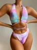 Momento de banho feminino Puro desejo por biquíni de vento de tie-dye biquíni sexy de biquíni 2023 Strap Split explosão