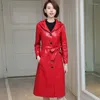 レディースレザージャケット本物のシープスキンコート女性本物の長いトレンチコートとジャケット女性フード付き韓国語Outw2023