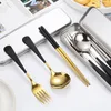 Conjuntos de utensílios de jantar 2/3pcs talheres portáteis com estojo 304 colher de aço inoxidável pauzinhos de garfo para crianças Tableware de piquenique