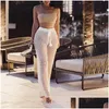 Frauenhose Capris Adogirl Women Beach Flare Flare Strick hohl aus dem Fischnetz mit hoher Taille Schnürsenging -Schärpe Nachtclub Trou Dh6wy