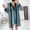 Donno femminile per sonno primaverilo da notte di pajamas Donne femmina di seta ghiacciata pijamas sexy pizzo cavo nightdress a due pezzi abiti da sonno domestico rossa notte