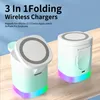 RGB LED Night Lamp 3 in 1 Multi-function Magnetic Wireless Fast Charger Lamp Foldable Bluetooth Phone Holder For iPhone samsung with retail box