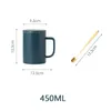 Tazas de café de cerámica de Color sólido Simple de estilo nórdico de 450ML, taza de desayuno de té de la leche para cocina, agua de oficina con cuchara de tapa