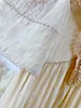 Wczesna sukienka designerska lniana okrągła szyja pusta koronkowa panelu rękaw z wysokiej talii