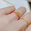 Cluster Rings 999 24K Yellow Gold Ring Women Handmade String Red Zodiac