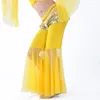 Stage Wear Women's Belly Dance Trousers Costume Dancewear Performance Tulle Pants With Sequin Lace-up Back Top Harem