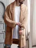 Men's Sweaters Mid-length Open Front Cardigan - Turn-down Collar Long Sleeve Knit Sweater Jacket