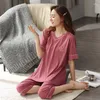 Frauen -Nachtwäsche -Pyjamas Sets Modal Pyjamas Solid Pijamas Loungewear Kurzarm und Hosenanzug Anzug Nachtwäsche Frauen Homewear