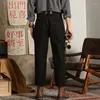 Men's Pants Japanese Casual Overalls Yout Elastic Suspenders Kaki Jumpsuit Loose Strait Trousers Vintae Entleman Leisure