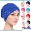 Beanie/Schädelkappe Frauen Perlen Elastizität Turban Hut Muslim Chemo Kappe Arabische Haarausfall Kopfschatz -Wrap erklies Beanies zufällige Farbe Wv7wz Dhhhta