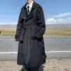 Herenjacks Japanse stijl Trenchcoat Mens Fashion Loose Overcoat Men Casual Solid Long Coat Wind Breakher Male herfst Trench Homme 230818