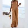 Herrenhosen Sommer elegant Mode Raffinierte Overalls Frauen Solid Color Square Neck Folds Knopf Casual Streetwear passen alle überein