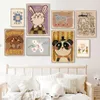 Rabbit Dog Panda Gato Cato Leopardo Mouse Cartoon Pádico Estilo Animal Pintura Pintura de Arte De Parede Cor Planta e pôsteres de flores Impressões de parede Pictures Baby Kids Room Decor Wo6