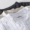 Camisas casuais masculinas de verão listrado de colarinho curto para homens japoneses frescos e respiráveis