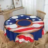 Table Cloth Round American Patriotic Donut With Flag Of USA Tablecloth Waterproof Oil-Proof Cover 60 Inch Doughnut