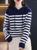 Swetery dla kobiet wełna kaszmirowa sweter kobiety jesienne zimowe kaptura Kint Kint Striped Samice Bluzy Zachaża luźne pullover