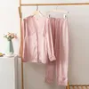 Frauen Nachtwäsche V-Ausschnitt Spitzenschlaf Set Frauen 2pcs Pyjamas Anzug Langarm Satin Satin Home Clothes Freizeit intimen Dessous Dessous