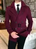 Men's Trench Coats Lapel Double Row Button Casual Coat Woolen With Belt Autumn Business Jacket