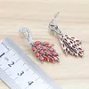 Boucles d'oreilles pendantes 925 bijoux en argent Sterling feuille de goutte zircon cubique rouge perles de Zircon blanc boucle d'oreille pour les femmes