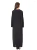 Etniska kläder svart muslimska kvinnor lång klänning dam o-hals krage ärmar abaya islamisk arabiska mantel kaftan mellanöstern