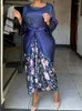 Tweede stuk jurk Afrikaanse geprinte zijde satijnen sets broek rok dames o-neck losse flare mouw en veter afdrukken rokken 2-koppig pak