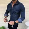 Herren lässige Hemden Herbst Winter Korean Fashion Denim Washwäsche Langarm Shirt Mantel Schlankes Fit Jacke