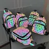 backpack Women's Luminous Brand Holographic Reflection Geometry Travel Shoulder Bag Folding Girls' School Shiny caitlin_fashion_bags