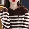 Swetery dla kobiet wełna kaszmirowa sweter kobiety jesienne zimowe kaptura Kint Kint Striped Samice Bluzy Zachaża luźne pullover