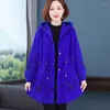 Frauen Strick Herbst Winter Imitation Nerze Fleece Women Mantel mit Kapuze mit mittlerer Strick -Strickjacke Pullover Tops warmes mittlere ältere Mutter Außenbekleidung