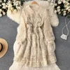 Basique Casual Robes Haute Qualité Magnifique Fleur Broderie Robe Femmes Automne À Manches Longues Perles Couche Gâteau Doux Filles En Cascade Volants Robe 2024