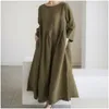Basis Casual jurken Losse maxi -jurk 2022 Japans Koreaans katoenen linnen o nek plevier vaste lange dess zoom robe vestidos mujer top dhgat