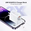20W PD+QC Charger Block 5V Compatibilidade de largura USB C Bloco de carregamento Good Performance 2.4a para iPhone 15 14 13 12