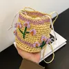 Evening Bags Women's Bohemian Crossbody Bag Beach Straw Woven Bucket Female Rattan Wicker Handbag Cute Flowers Lady Shoulder