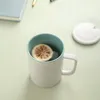 Tazas de café de cerámica de Color sólido Simple de estilo nórdico de 450ML, taza de desayuno de té de la leche para cocina, agua de oficina con cuchara de tapa