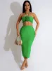 Abito da due pezzi Bevencccel 2023 Women's Green Sexy Top 2 BodyCon Bancone Bandage Flower Celebration Nightclub Set