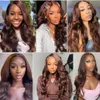 Chocolate Brown Lace Front Human Hair Wig 13x4 HD Transparent 220%density Body Wave Lace Frontal Wigs #4 Colored Human Hair Wigs