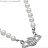 Pendanthalsband Sterling Silver Pearl Saturn Womens Halsband Designer Jewlry Accessory Mini Bas Relief Choker White Crystals 16 -tum Luxury Cjewler Z230819