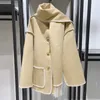 23FW tot-em Manteau en laine avec écharpe à boutonnage simple Couleurs grises; gris et abricot