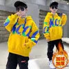 Pullover Handsome Teens Children Boy Plus Velvet Letter Hooded Fashion Autumn and Winter Street 5 6 7 8 9 10 11 12Year Hoodie 230818