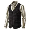 Men's Vests 2023 Mens Jacket Vintage Suit Vest Plaid Tweed Men Regular Fit Waistcoat For Wedding Groomsmen Casual Sleeveless