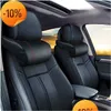 Seat Cushions 1Pcs Memory Foam Adjustment Car Headrest Pillow Pu Leather Neck Rest Lumbar Pillows Travel Cushion Drop Delivery Mobil Dhvu8