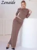 Платье с двумя частями Zenaide Elegant Ruched Speecting Set Set Top Top Top и Maxi юбка 2 летние женщины Сексуальные повседневные наряды 230818