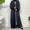 Etnisk klädfjäder Satin Eid Mubarak Open Abaya Women Muslim Cardigan Maxi Dresses Kimono Dubai Kaftan Arab Islamic Ramadan Jilbab