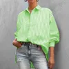 Camiseta feminina Tops fêmeas Camisas listradas soltas lapela Lace Up Cotton Blouse For Women Clothes Office Lady Basic Casual Bloups 230818